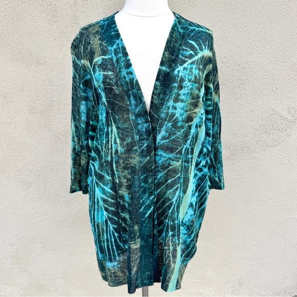 NIC + ZOE long cardigan sweater button down colorful knit blue green abstract 2X - Picture 2 of 14